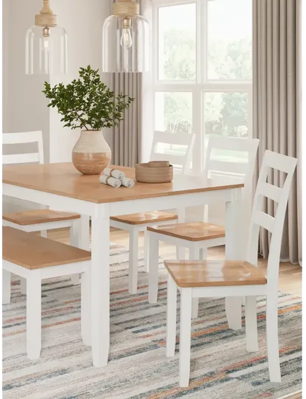 Gesthaven Dining Table with 4 Chairs and Bench (Set of 6) - Natural/White