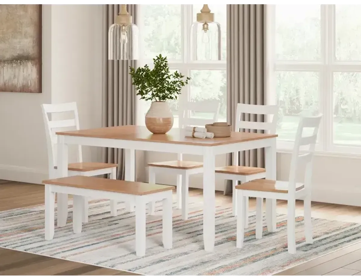 Gesthaven Dining Table with 4 Chairs and Bench (Set of 6) - Natural/White