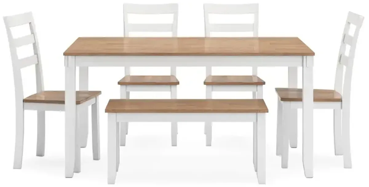 Gesthaven Dining Table with 4 Chairs and Bench (Set of 6) - Natural/White