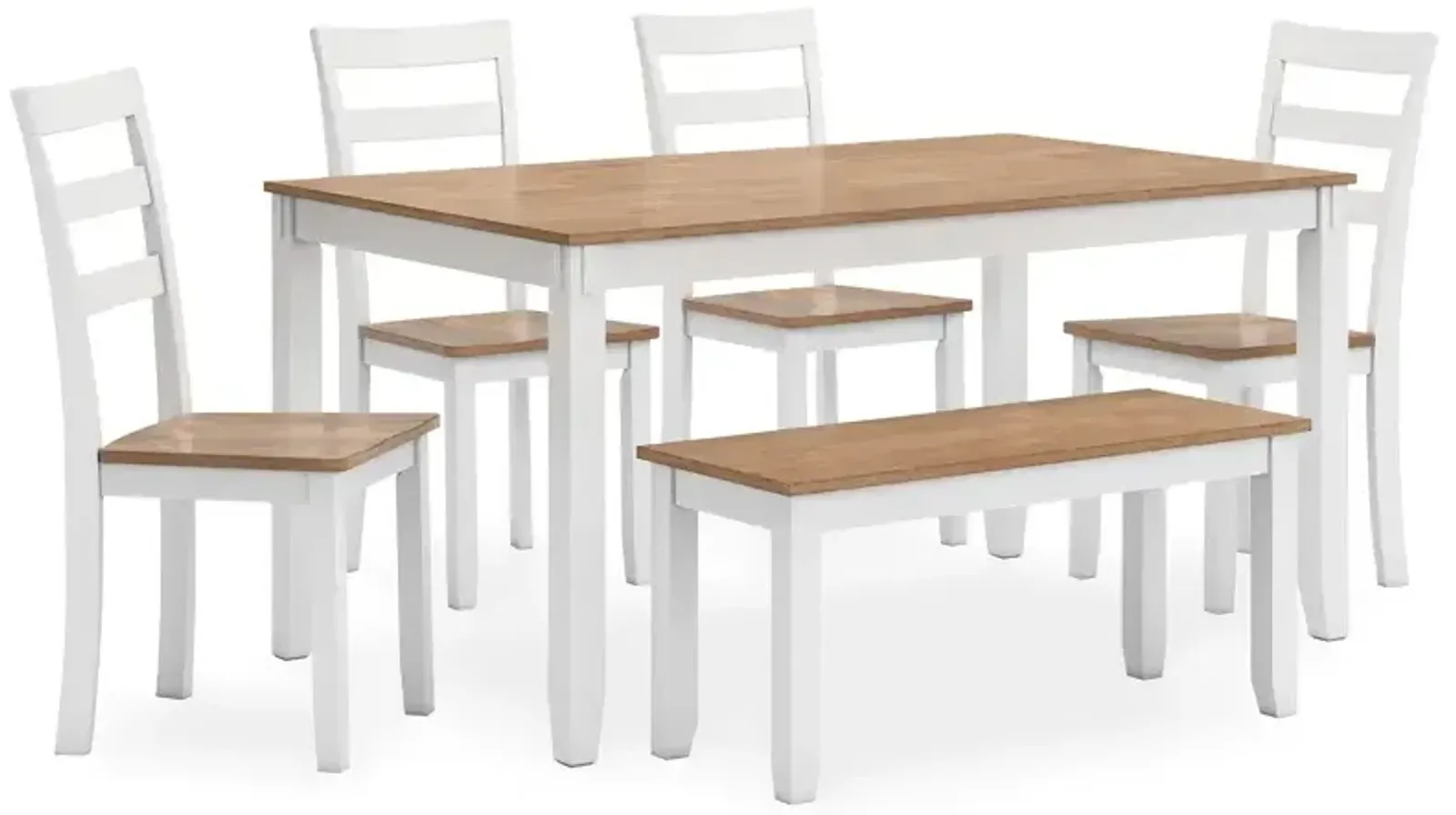 Gesthaven Dining Table with 4 Chairs and Bench (Set of 6) - Natural/White