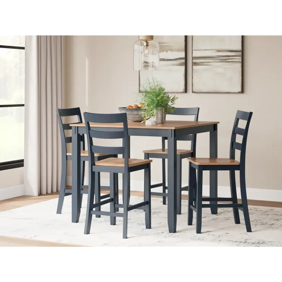 Gesthaven Counter Height Dining Table and 4 Barstools (Set of 5) - Natural/Blue