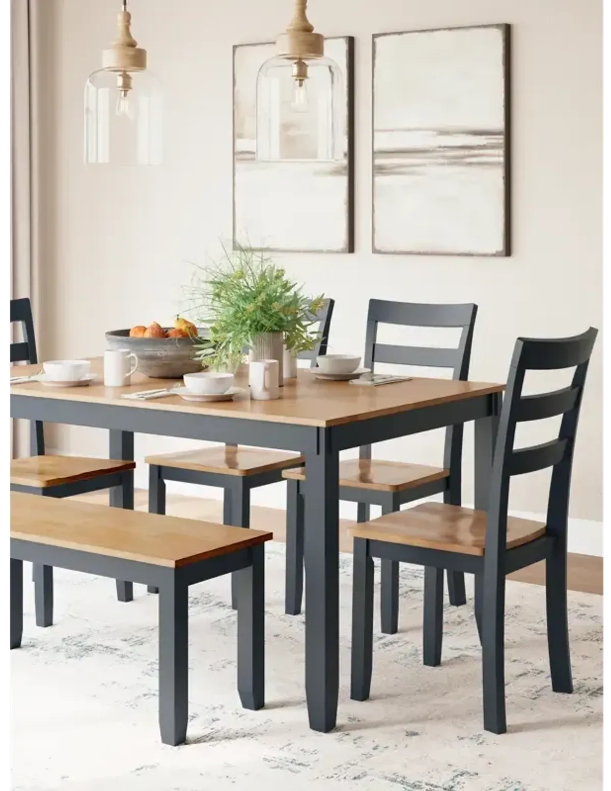 Gesthaven Dining Table with 4 Chairs and Bench (Set of 6) - Natural/Blue