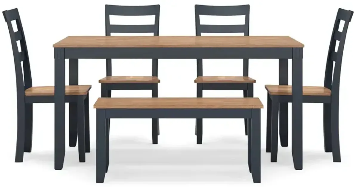 Gesthaven Dining Table with 4 Chairs and Bench (Set of 6) - Natural/Blue