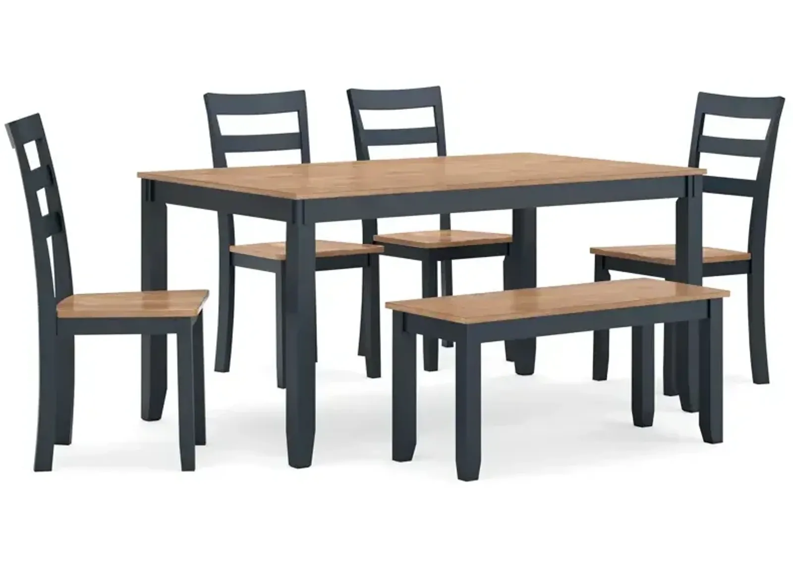 Gesthaven Dining Table with 4 Chairs and Bench (Set of 6) - Natural/Blue