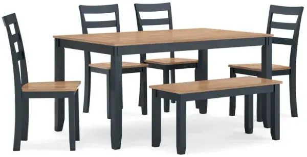 Gesthaven Dining Table with 4 Chairs and Bench (Set of 6) - Natural/Blue