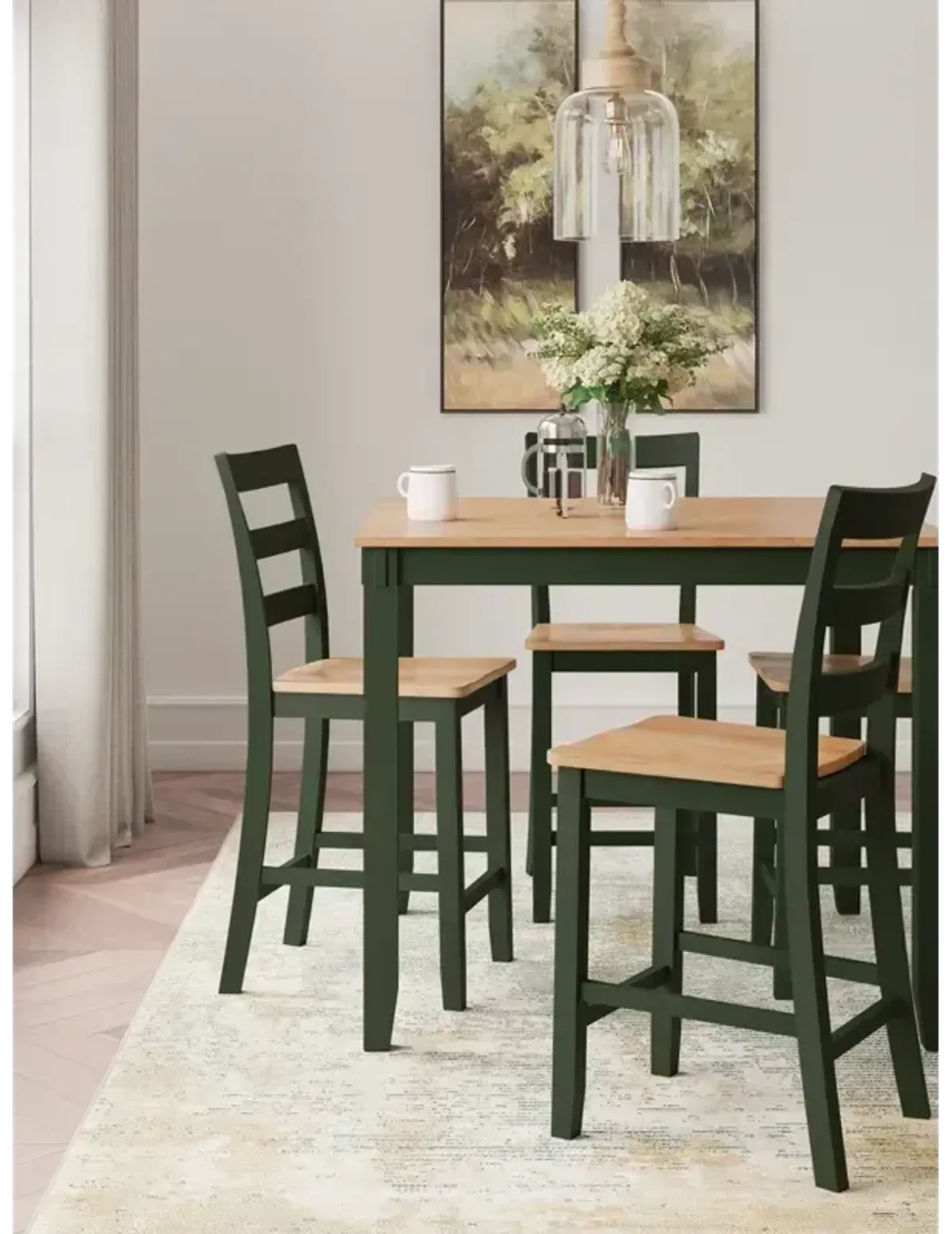 Gesthaven Counter Height Dining Table and 4 Barstools (Set of 5) - Natural/Green