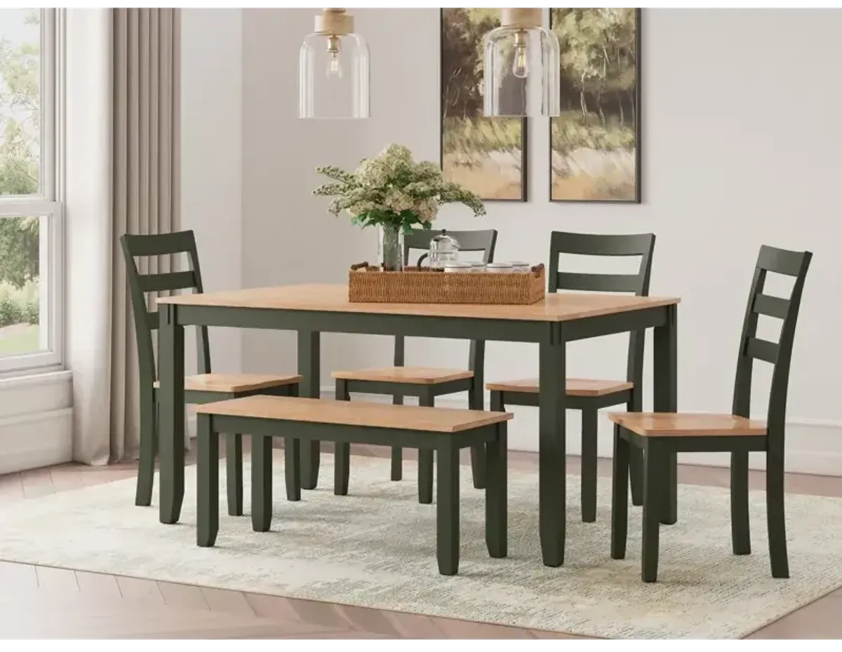 Gesthaven Dining Table with 4 Chairs and Bench (Set of 6) - Natural/Green