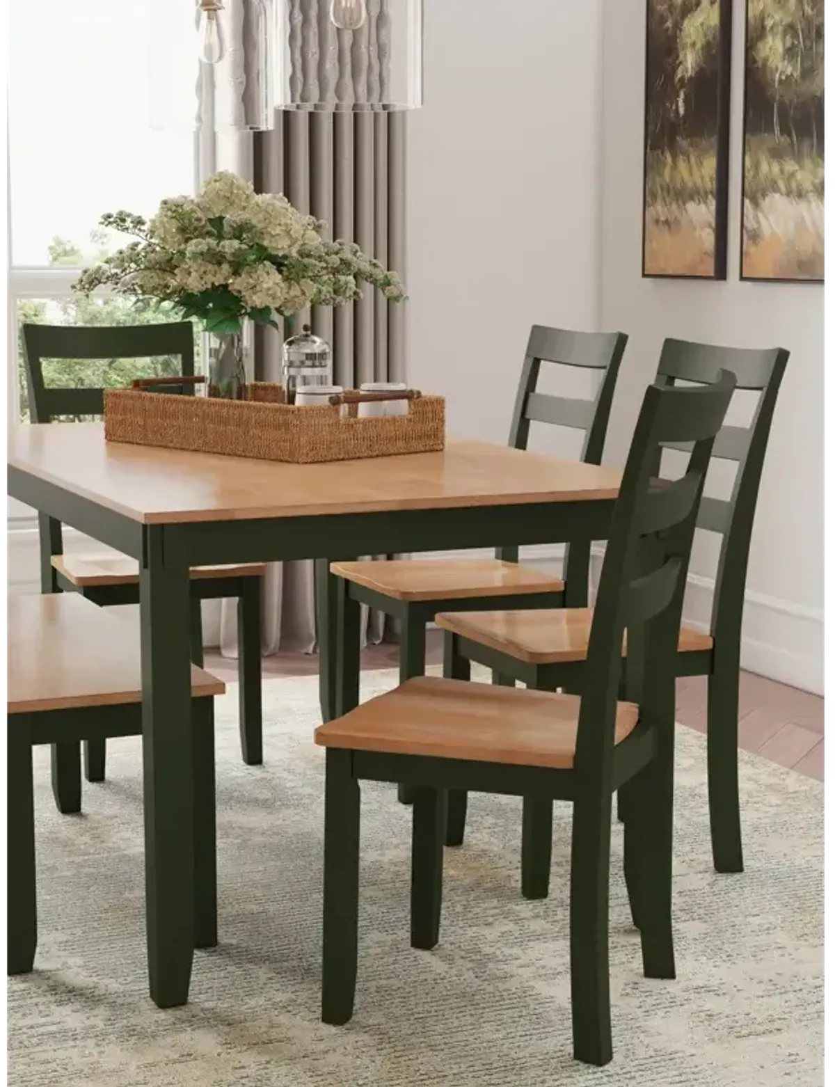 Gesthaven Dining Table with 4 Chairs and Bench (Set of 6) - Natural/Green