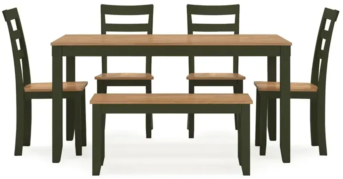 Gesthaven Dining Table with 4 Chairs and Bench (Set of 6) - Natural/Green