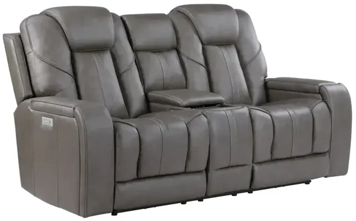 Daniel Immersive Audio Leather Loveseat (Triple Power w/ Speakers, Heat & Massage) - Gray