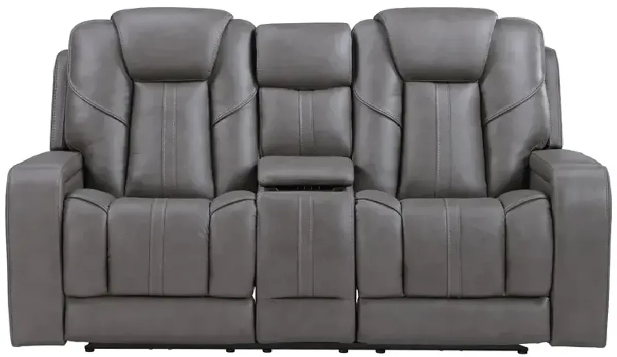 Daniel Immersive Audio Leather Loveseat (Triple Power w/ Speakers, Heat & Massage) - Gray