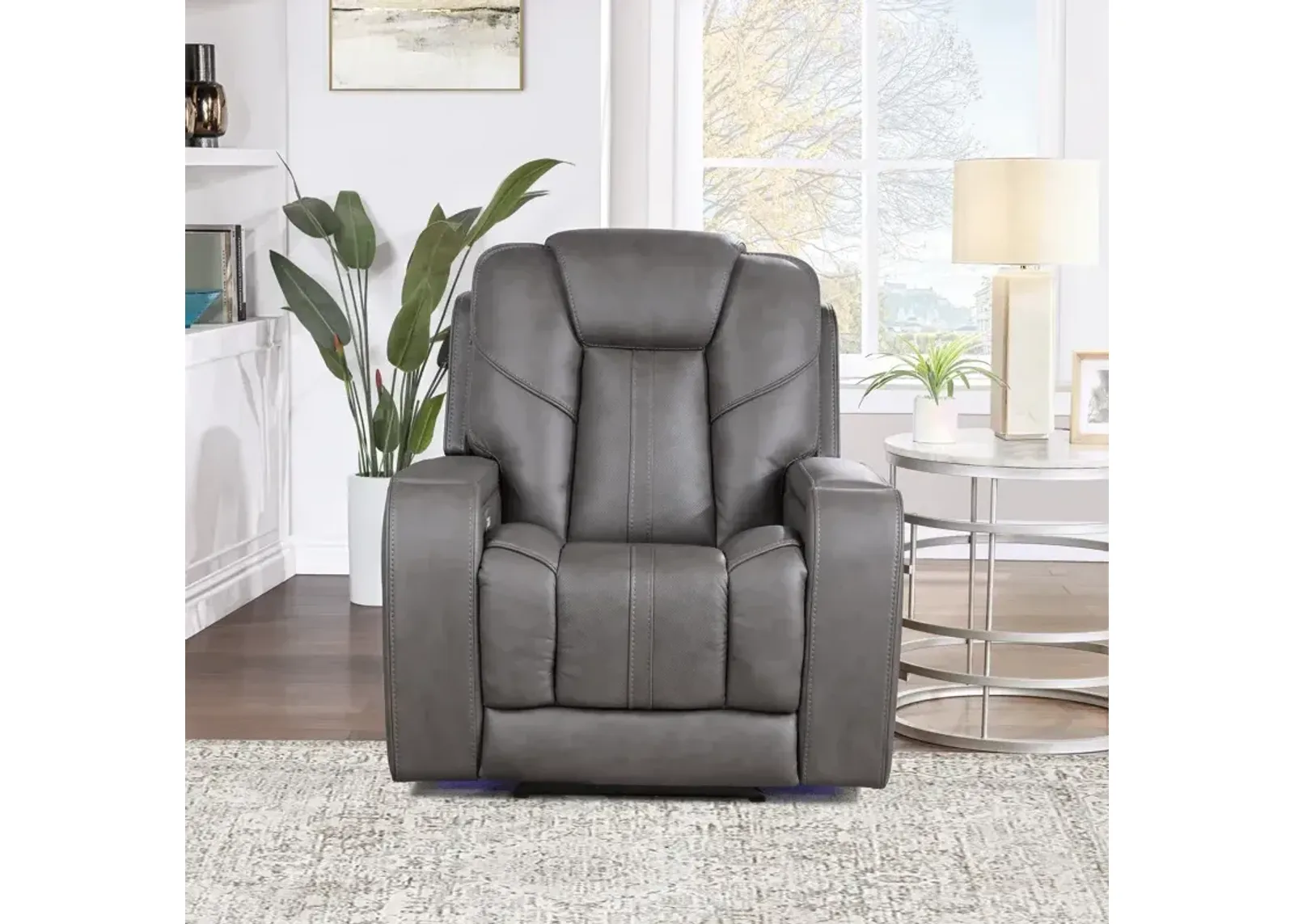 Daniel Triple Power Home Theater Leather Recliner, Built-in Speakers, Heat and Massage