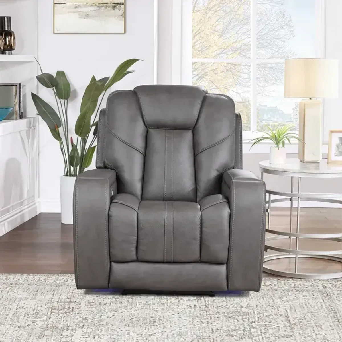 Daniel Triple Power Home Theater Leather Recliner, Built-in Speakers, Heat and Massage