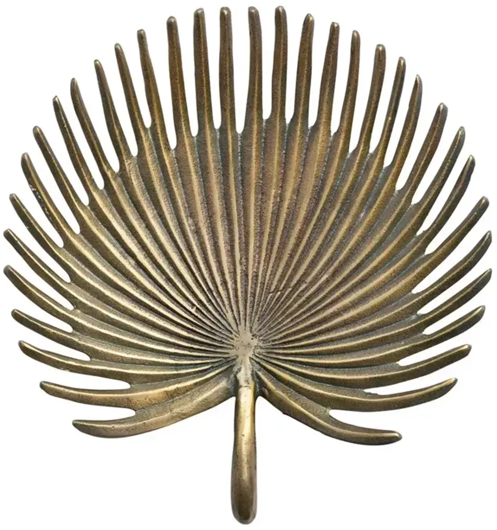 Decorative Cast Aluminum Palm Frond Tray, Antique Brass Finish