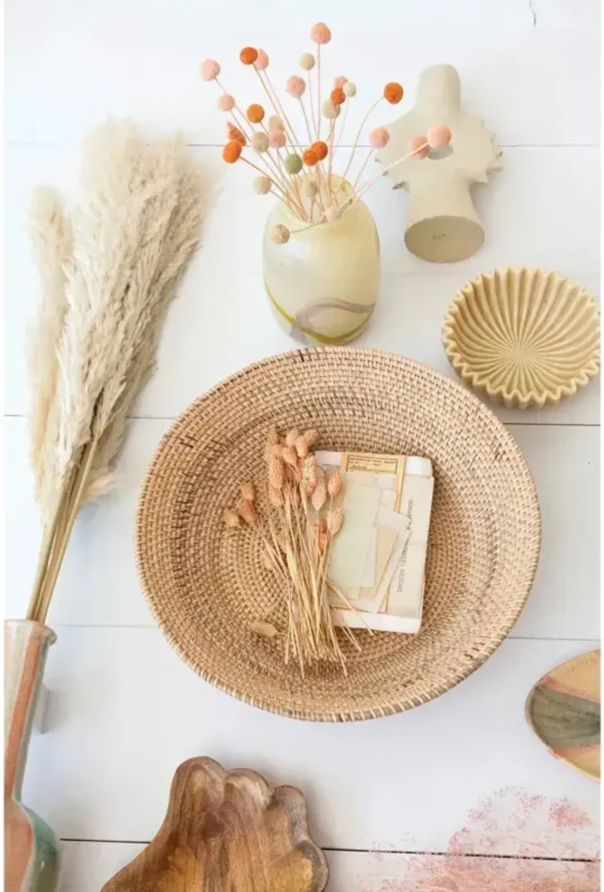 Decorative Hand-Woven Rattan Footed Bowl, Natural