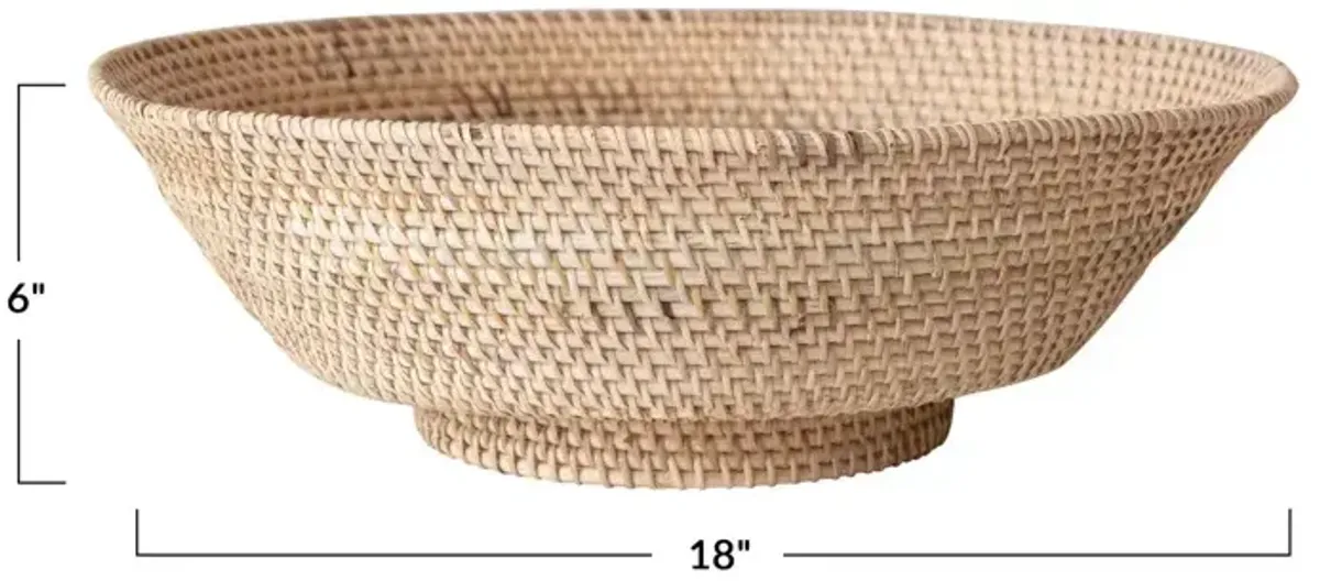 Decorative Hand-Woven Rattan Footed Bowl, Natural