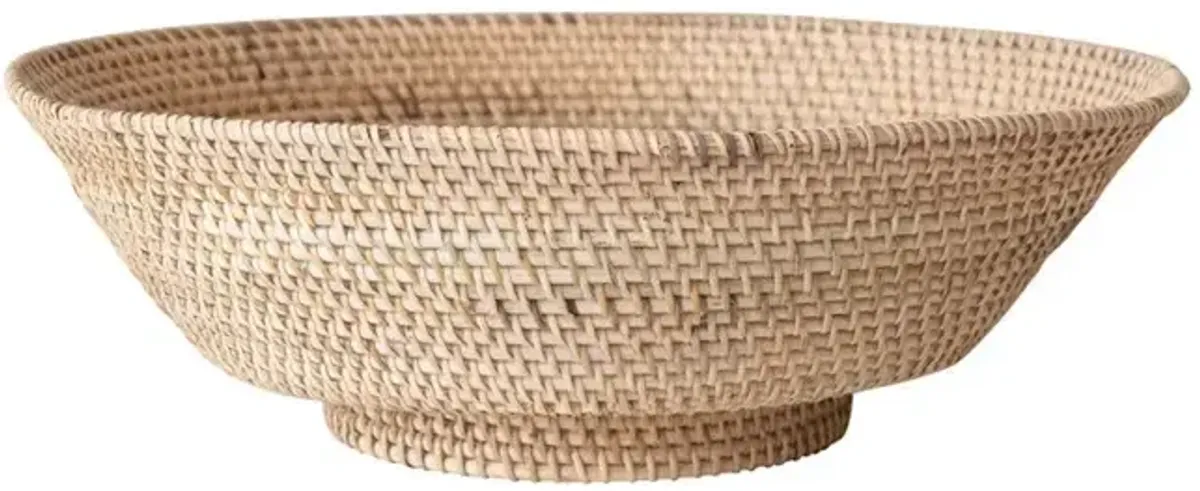 Decorative Hand-Woven Rattan Footed Bowl, Natural