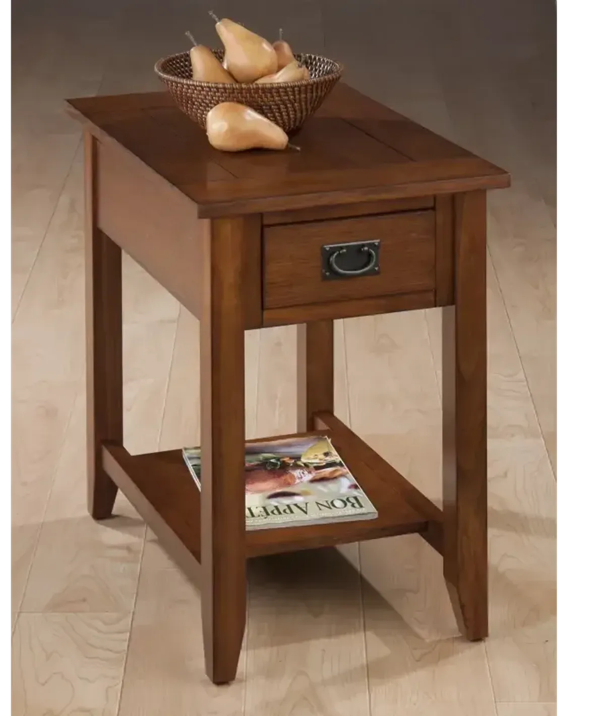 Mission Oak Chairside Table with 1 Drawer and 1 Shelf