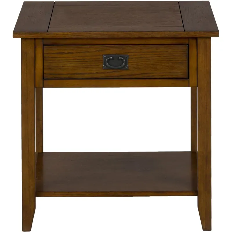 Mission Oak End Table with 1 Drawer and 1 Shelf