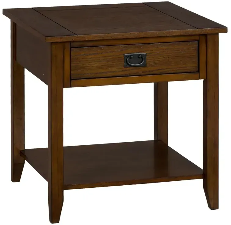 Mission Oak End Table with 1 Drawer and 1 Shelf