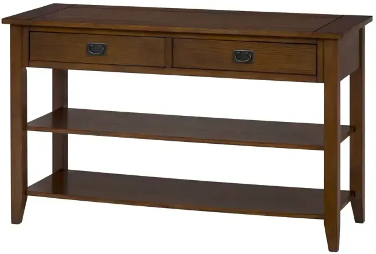 Mission Oak Sofa or Media Table with 2 Drawers and 2 Shelves