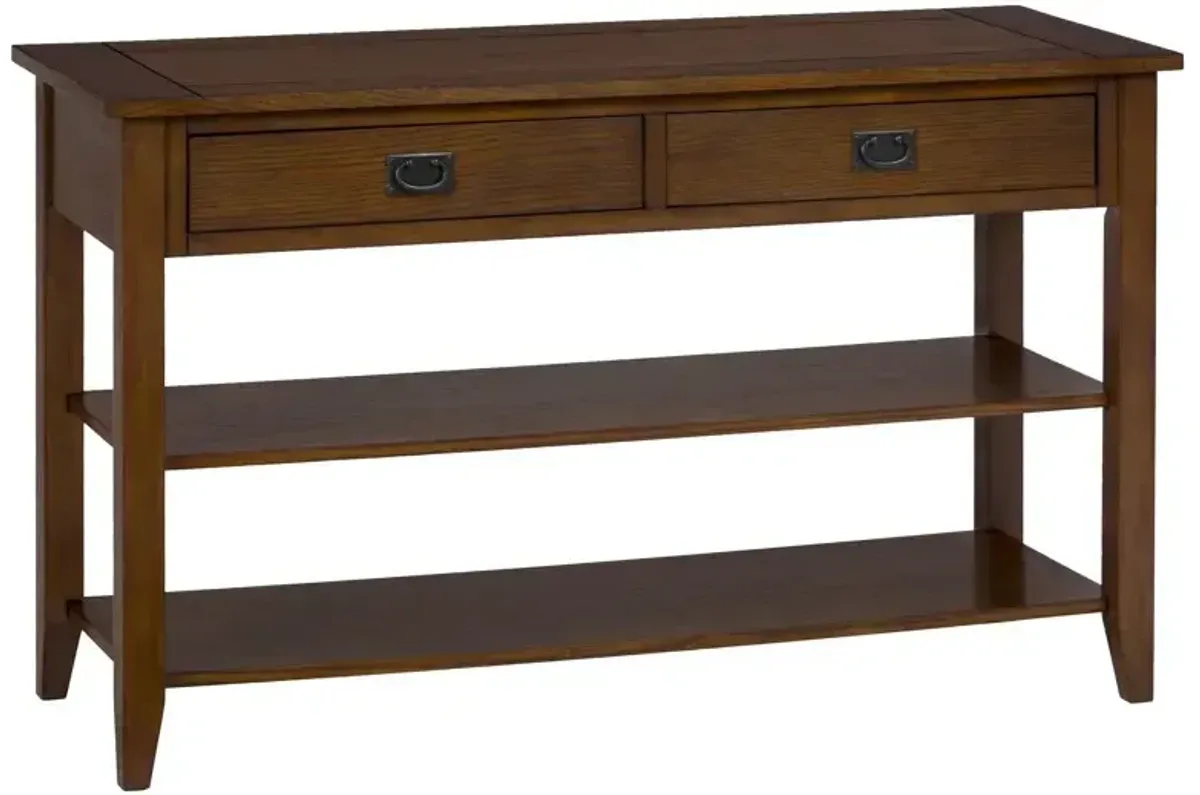 Mission Oak Sofa or Media Table with 2 Drawers and 2 Shelves