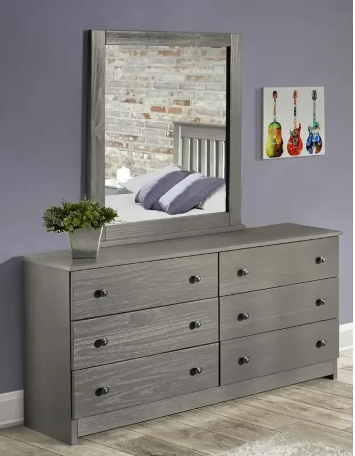 6 Drawer Double Dresser - Gray