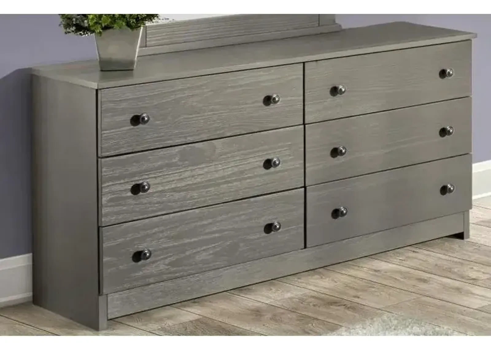 6 Drawer Double Dresser - Gray