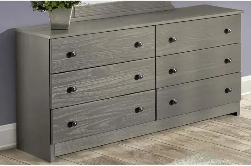 6 Drawer Double Dresser - Gray