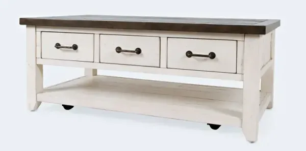 Madison County 3 Drawer Cocktail Table- Vintage White