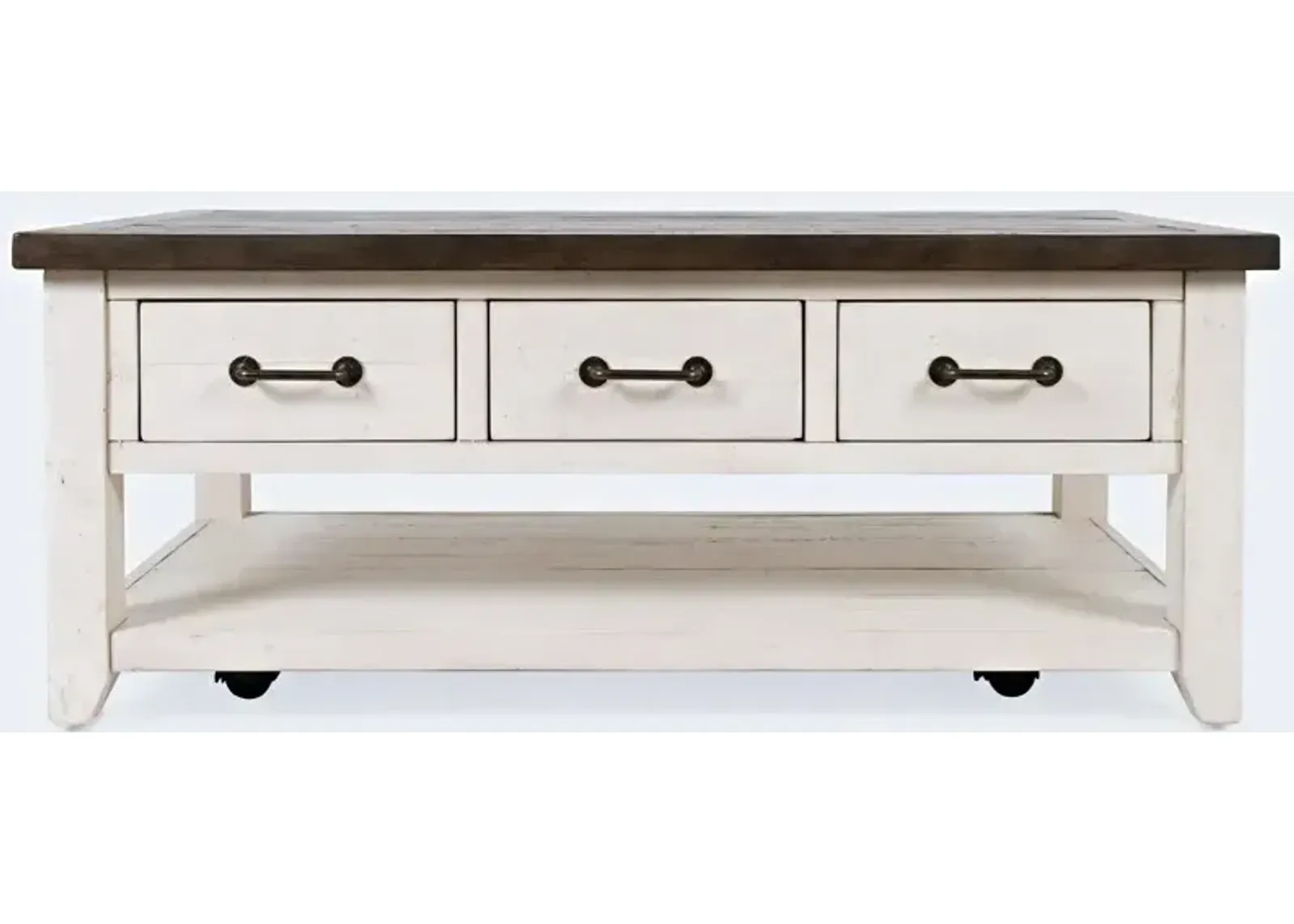 Madison County 3 Drawer Cocktail Table- Vintage White