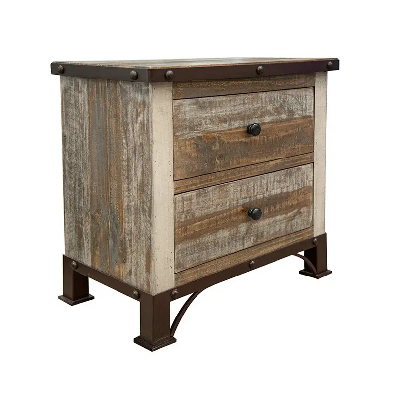 Antique Multicolor 2 Drawer Nightstand