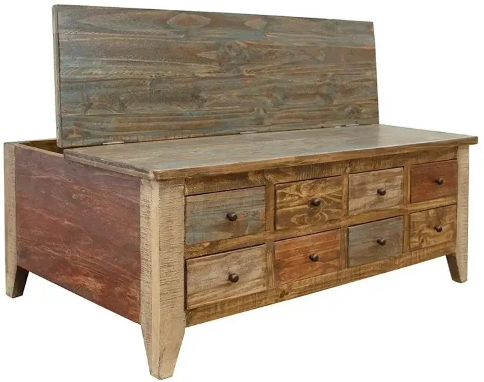 Cocktail Table w/8 Drawers + Hinged Top