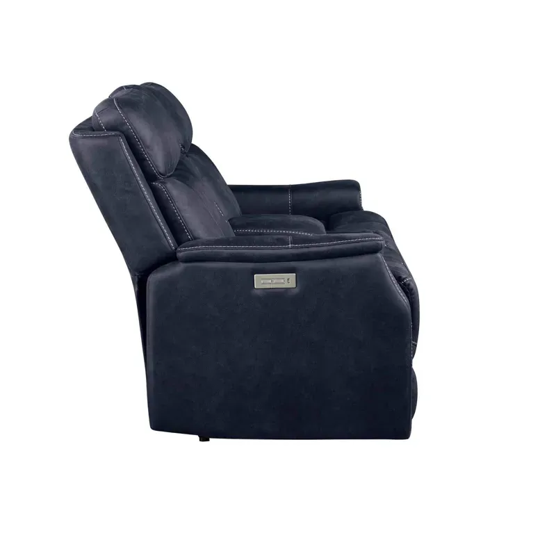 Valencia Dual-Power Leatherette Reclining Console Loveseat, Ocean Blue