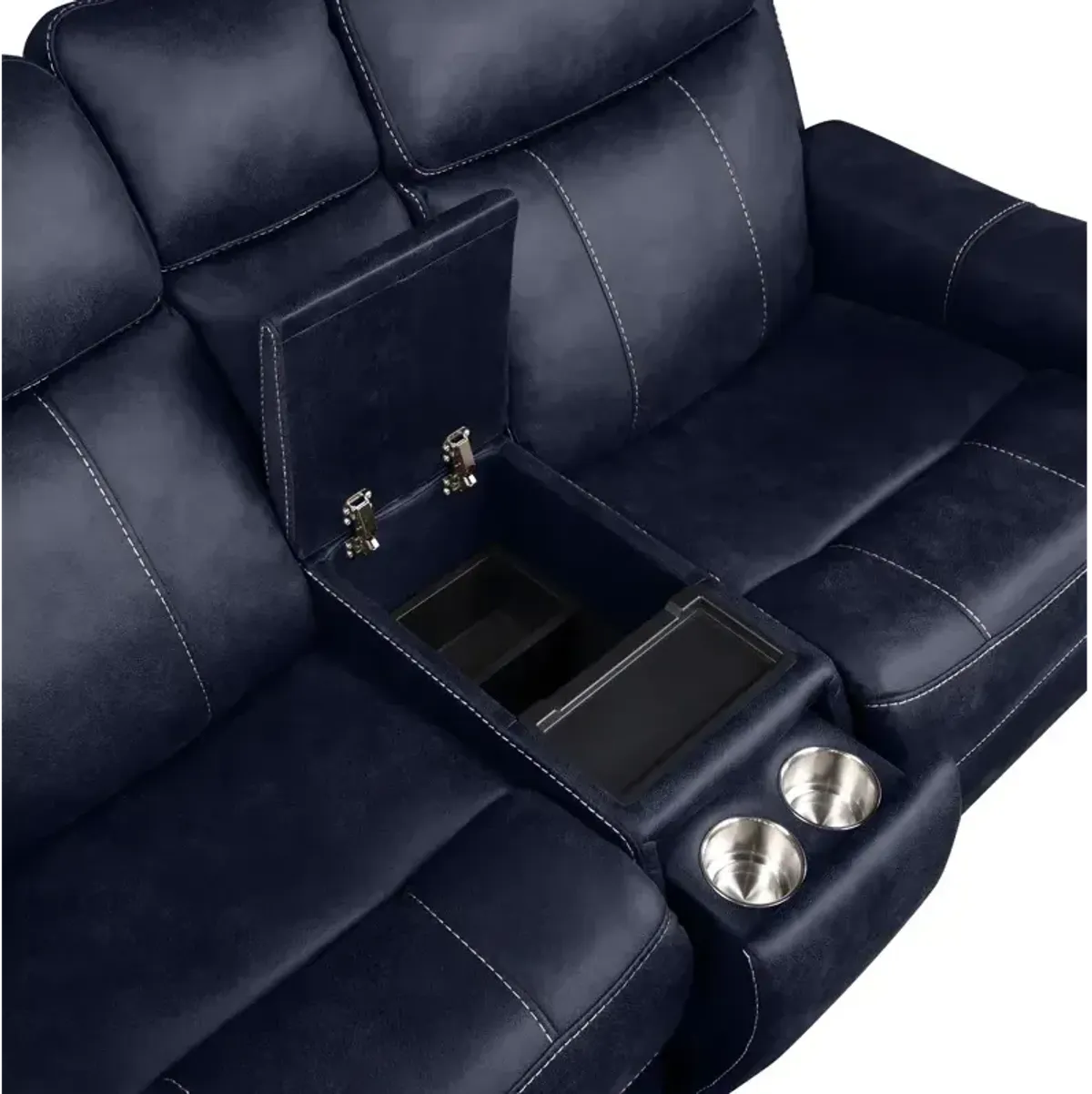 Valencia Dual-Power Leatherette Reclining Console Loveseat, Ocean Blue