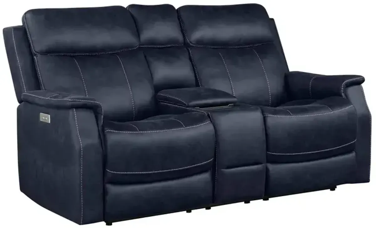 Valencia Dual-Power Leatherette Reclining Console Loveseat, Ocean Blue