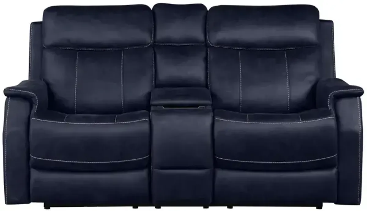 Valencia Dual-Power Leatherette Reclining Console Loveseat, Ocean Blue