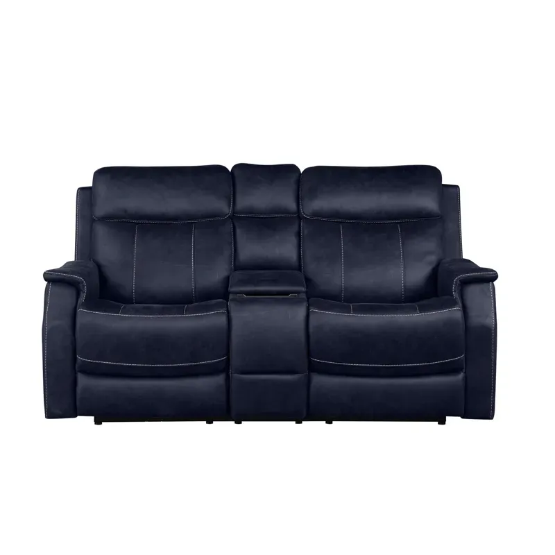 Valencia Dual-Power Leatherette Reclining Console Loveseat, Ocean Blue