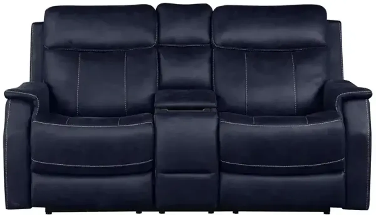 Valencia Dual-Power Leatherette Reclining Console Loveseat, Ocean Blue