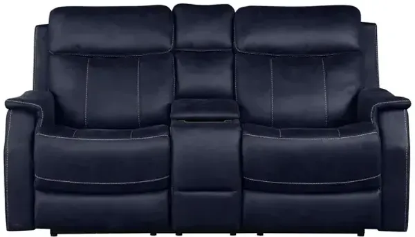 Valencia Dual-Power Leatherette Reclining Console Loveseat, Ocean Blue
