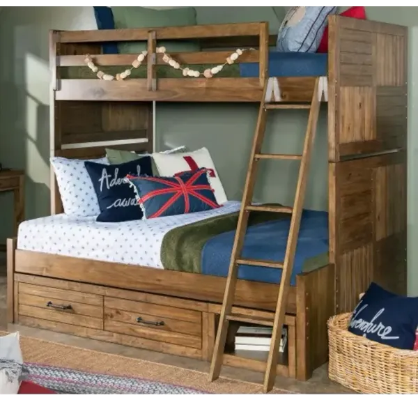 Summer Camp Twin Over Full Bunk Bed w/Storage - Brown