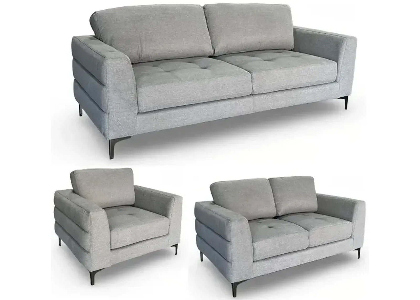 Fuji Sofa, Loveseat, & Chair Set - Furiosa Charcoal w/Black Metal Legs