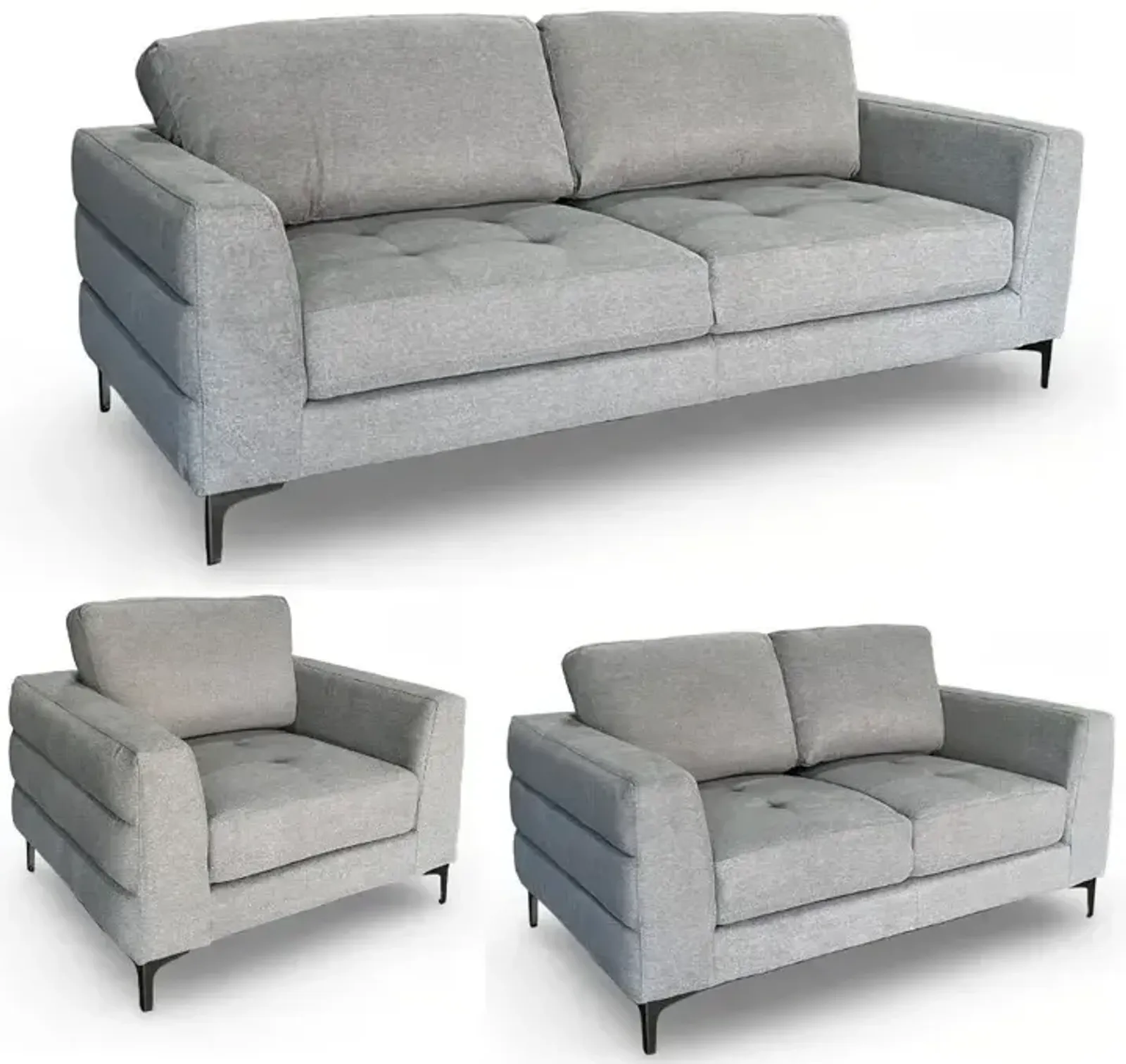 Fuji Sofa, Loveseat, & Chair Set - Furiosa Charcoal w/Black Metal Legs