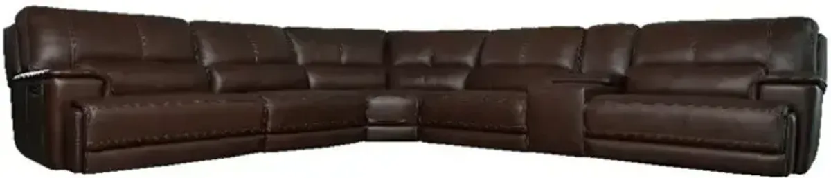 London Walnut Leather 6 Piece Power Reclining Sectional