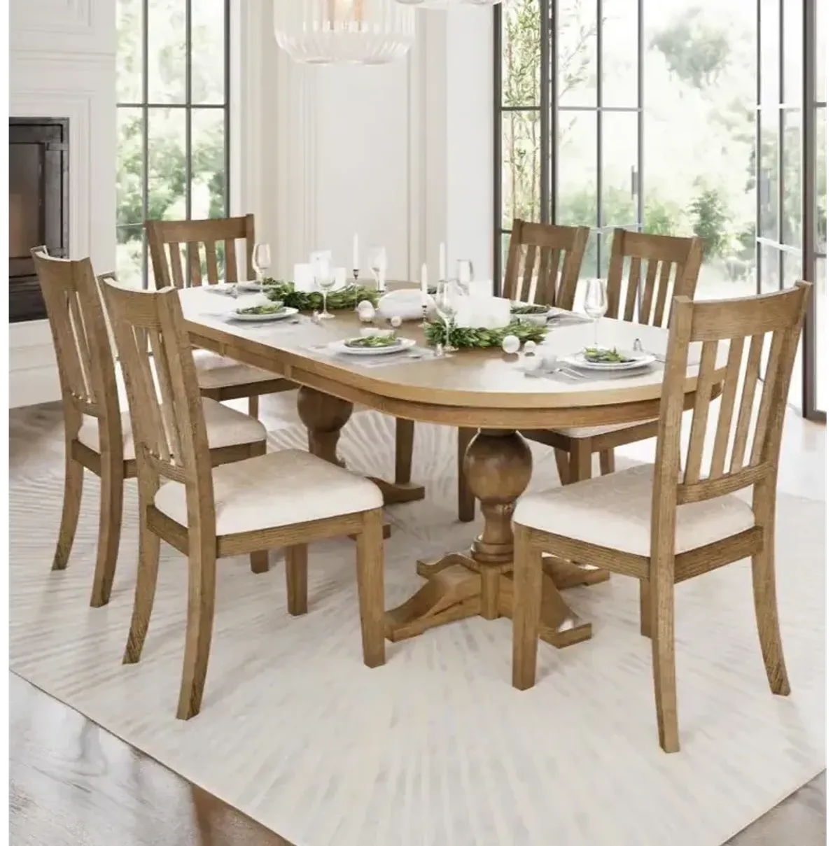 Brentwood 102" Table w/6 Slat Back Chairs - Cascade Oak