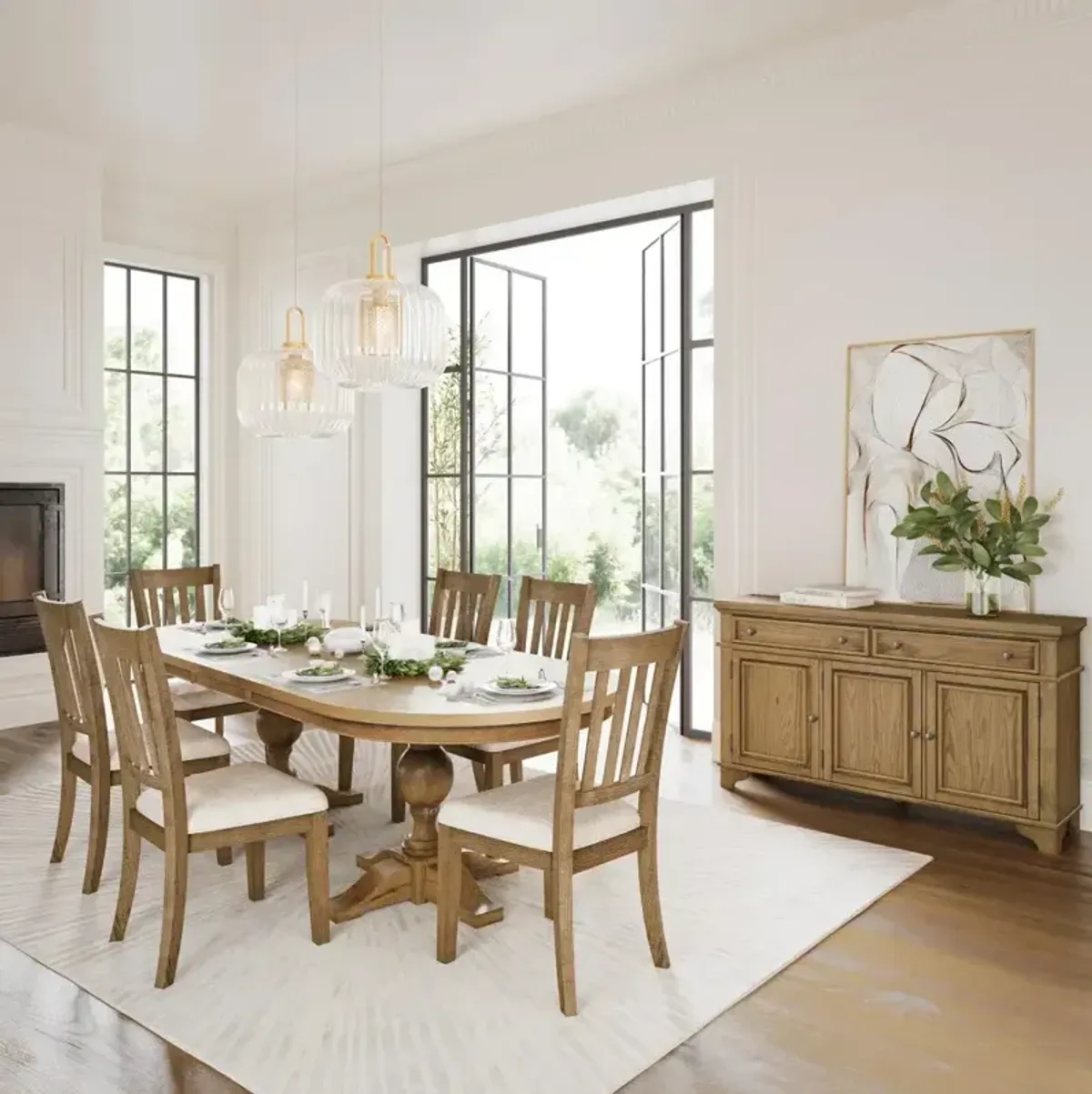 Brentwood 102" Table w/6 Slat Back Chairs - Cascade Oak