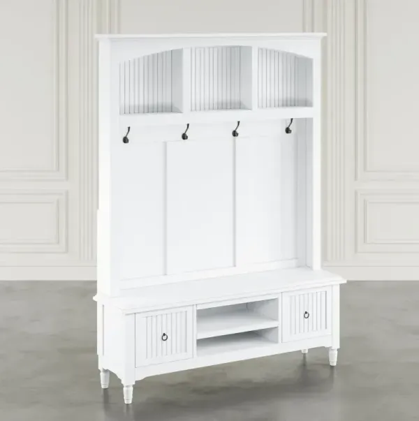 Westport Modern Farmhouse Hall Tree With Storage Bench - White