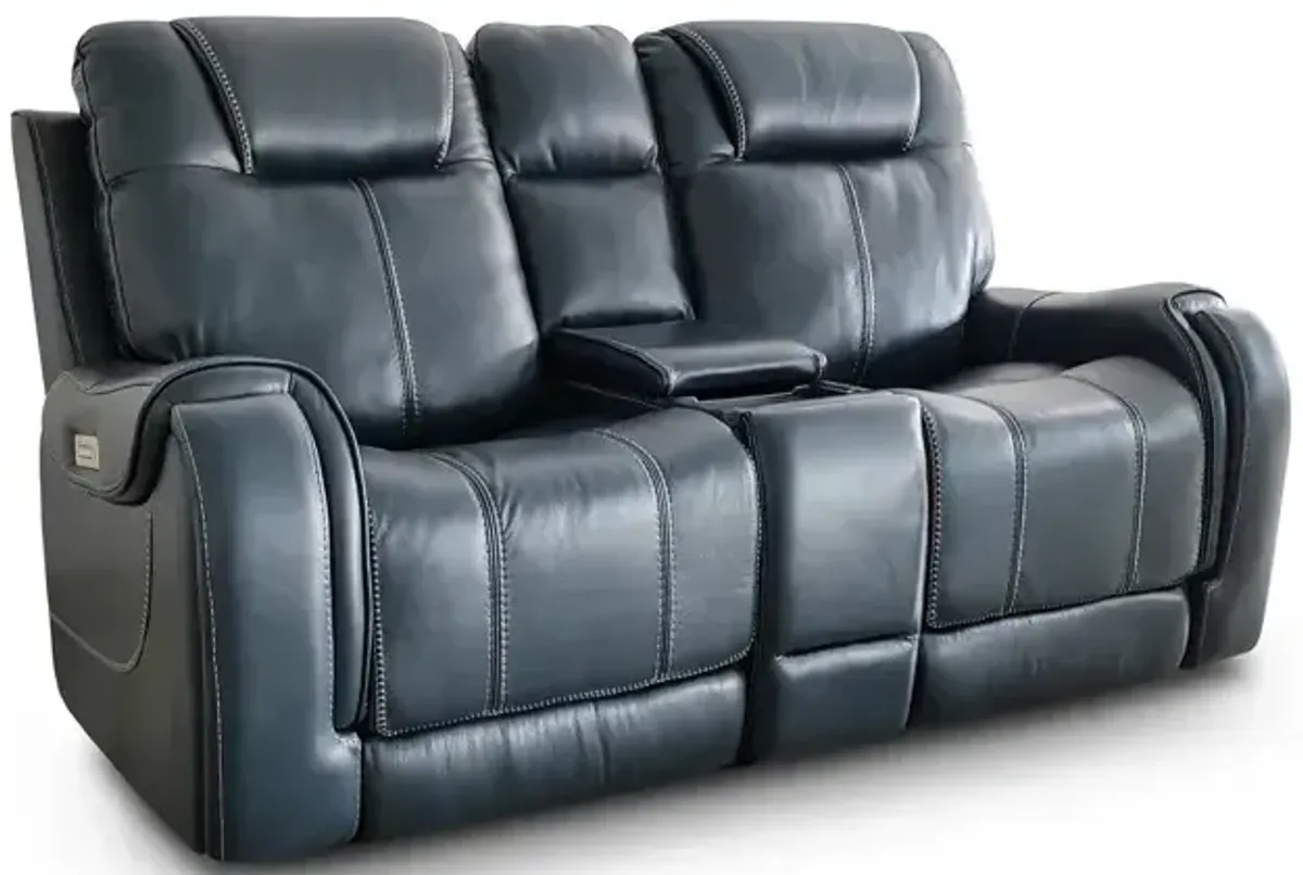 Triple Power Reclining Console Loveseat - Rainer Ocean