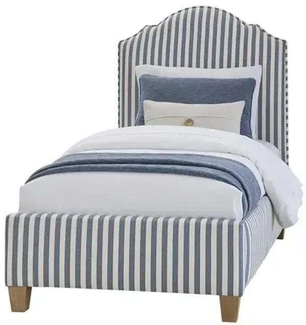 Tide & Timber Upholstered Twin Bed -  Blue Stripe / Clear Oak