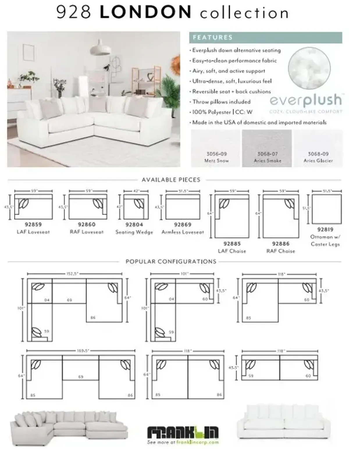London 3 PC Sectional - Metz Snow